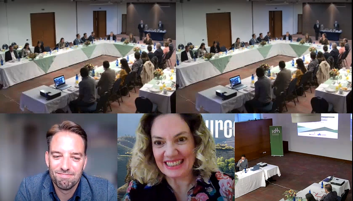 Top and bottom right: Steering Committee members during a meeting in Bogotá. Bottom: Jordy van Honk, Global Director of Agrocommodities (IDH) and Daniela Mariuzzo, Director of the Landscapes Program in Latin America (IDH).